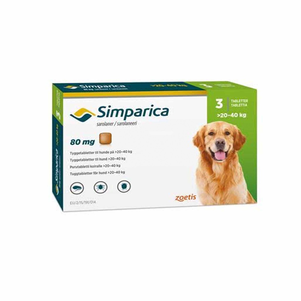 SIMPARICA 80 MG X 3 TAB (20 A 40 KG)