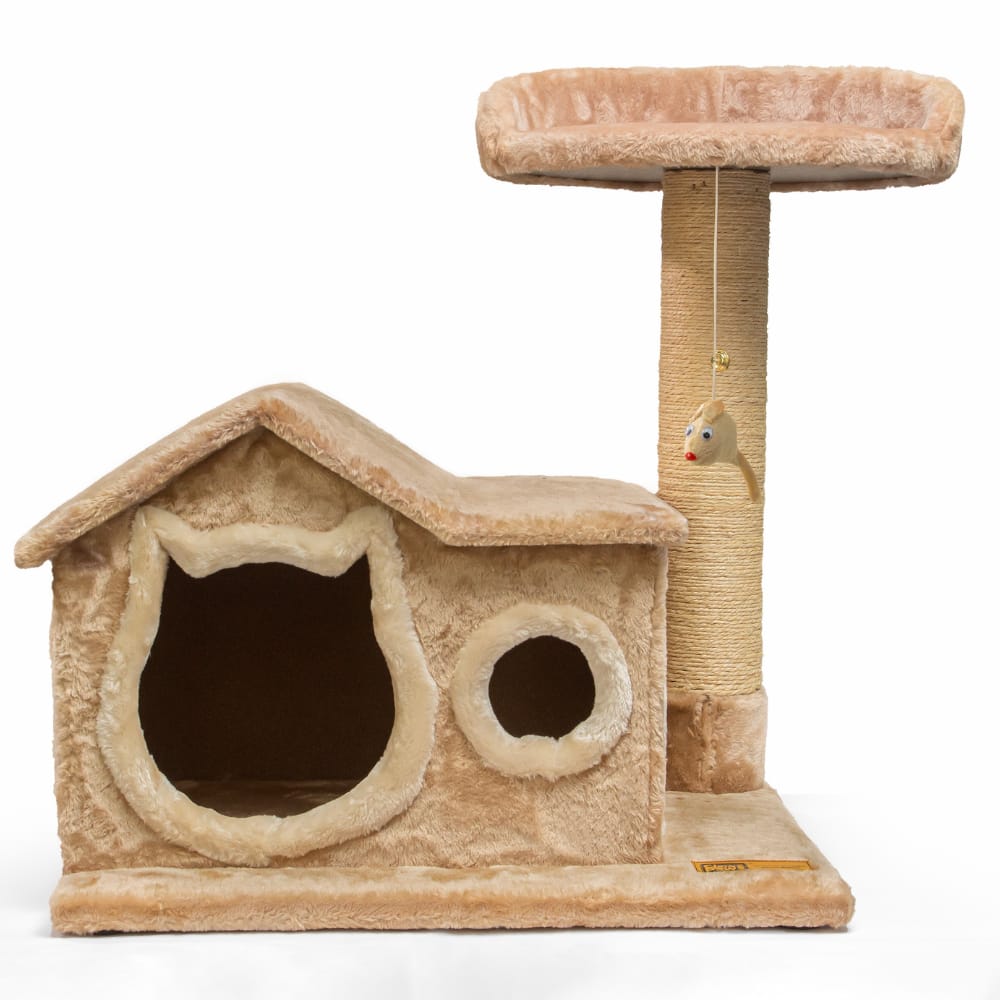 Claws and Paws Rascador para Gatos Casa + Plataforma 2 Pisos