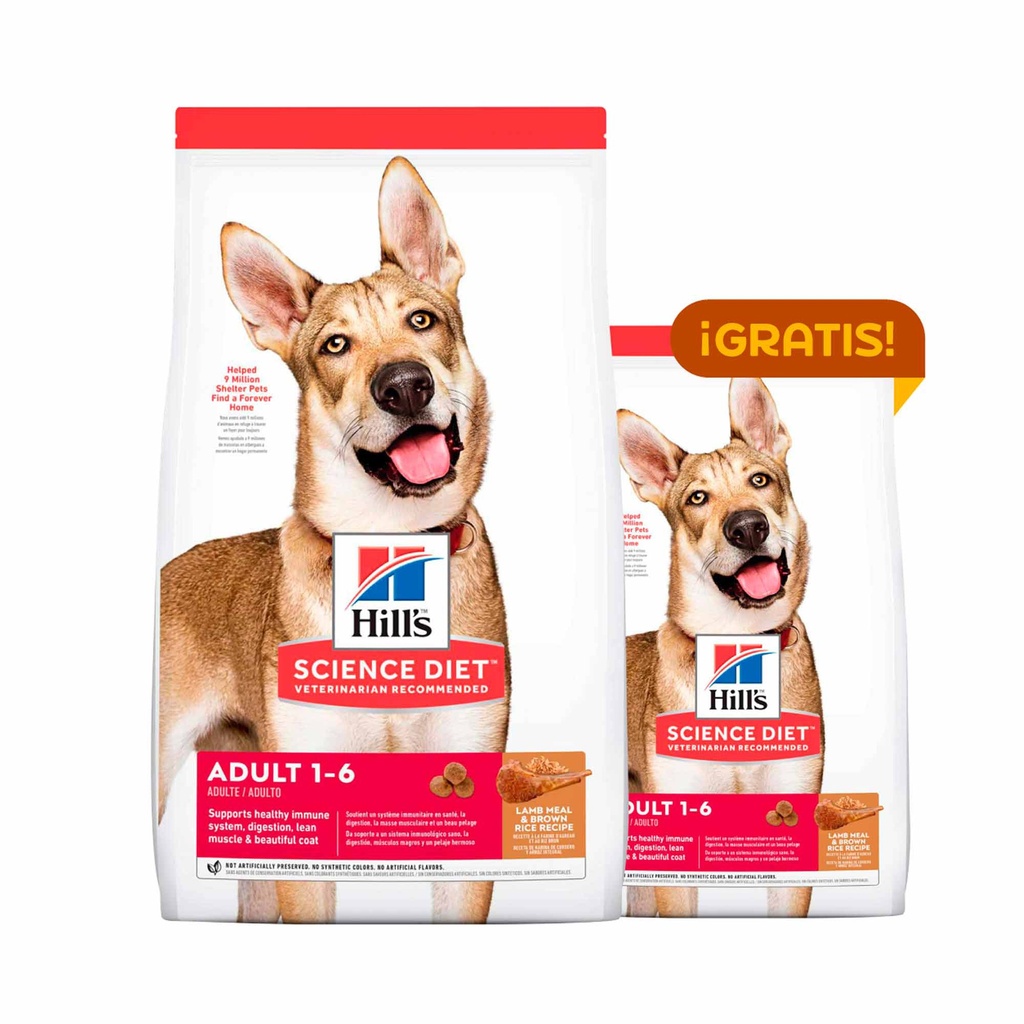 HILLS SCIENCE DIET ADULT, ALIMENTO SECO PARA PERROS ADULTOS 15KG + 7KG