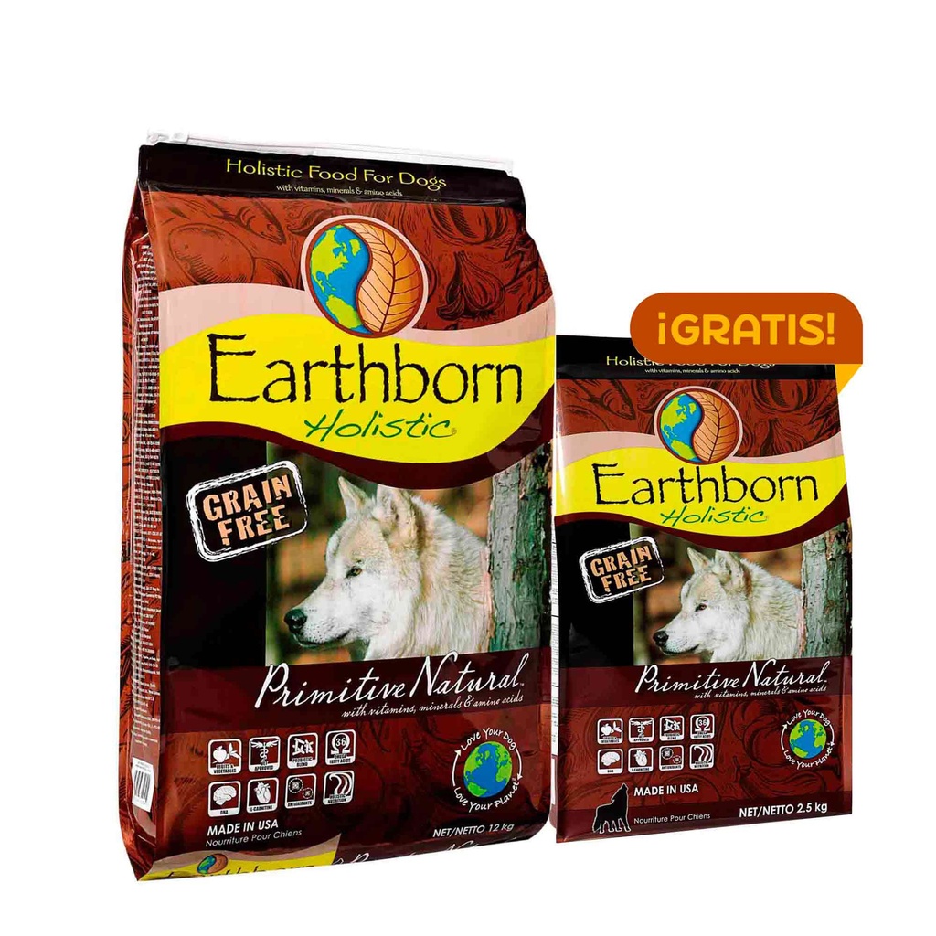 EARTHBORN HOLISTIC PRIMITIVE NATURAL - SIN GRANOS 12KG + 2.5KG