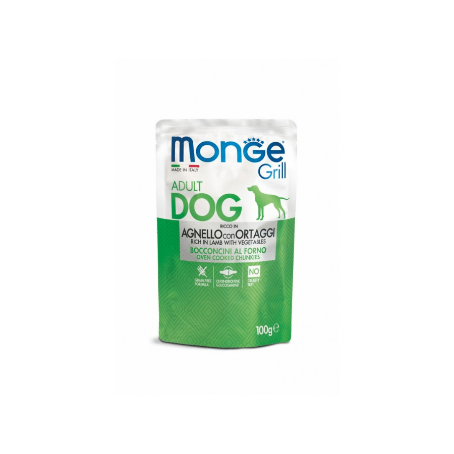 MONGE CANINE GRILL ADULTO CORDERO Y VEGETALES 100GR.