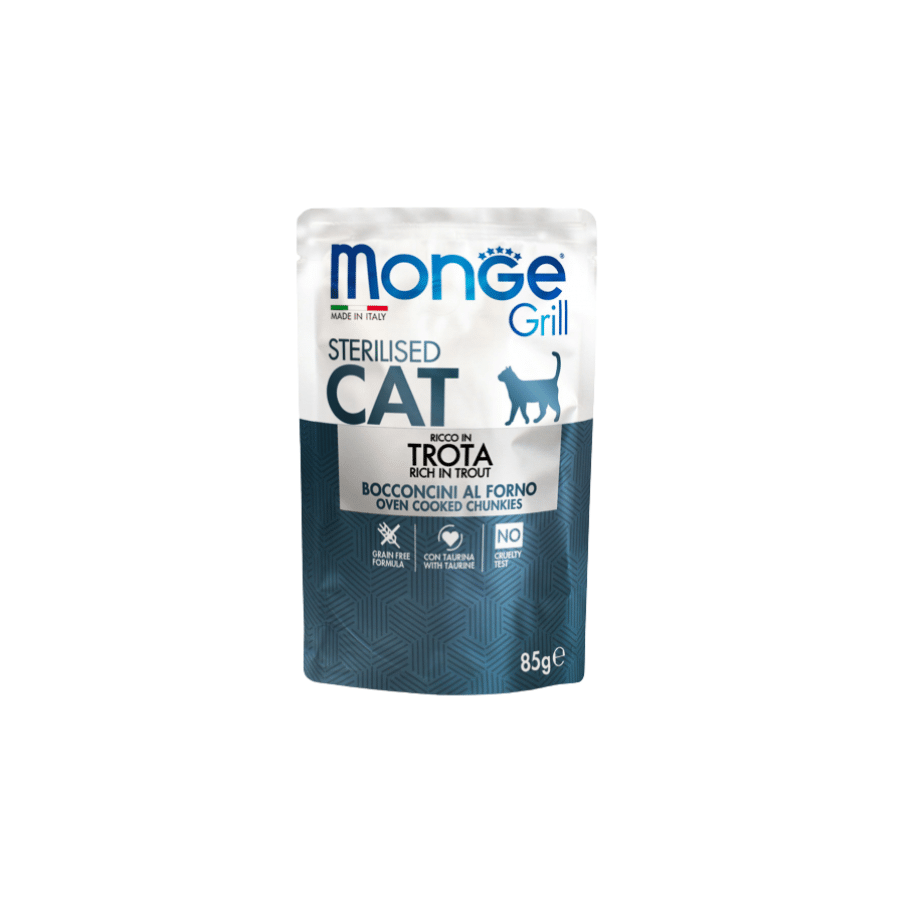 MONGE FELINE GRILL STERILISED TRUCHA SOBRE 85 GR