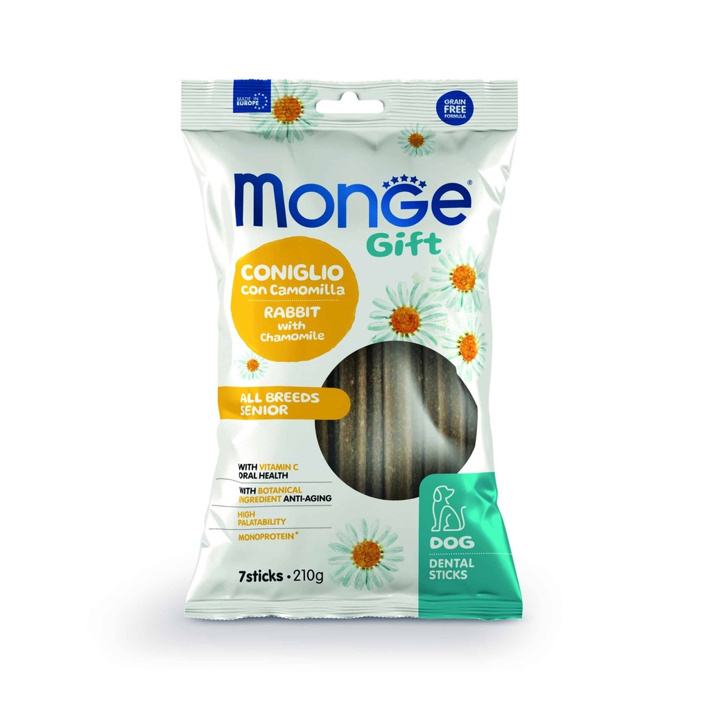Monge Gift Dental Sticks All Breeds Dog Senior – Conejo y Manzanilla