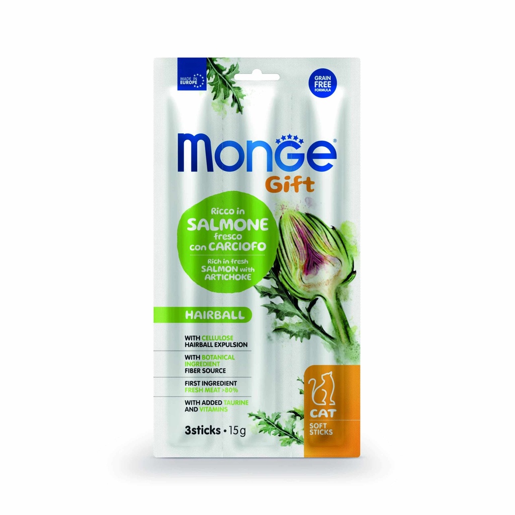 Monge Gift Soft Sticks Cat Hairball - Salmon y Alcachofa