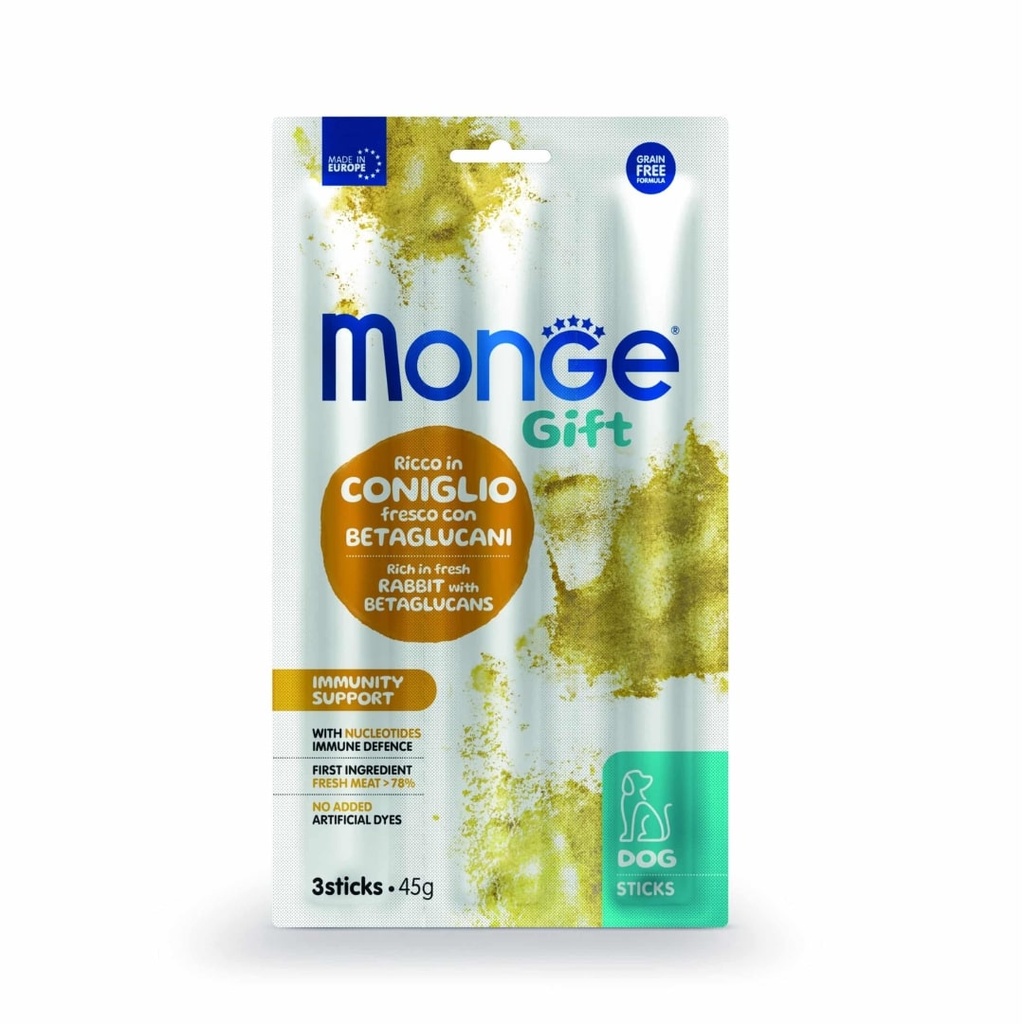 Monge Gift Sticks Immunity Support Dog Adult – Conejo y Betaglucanos