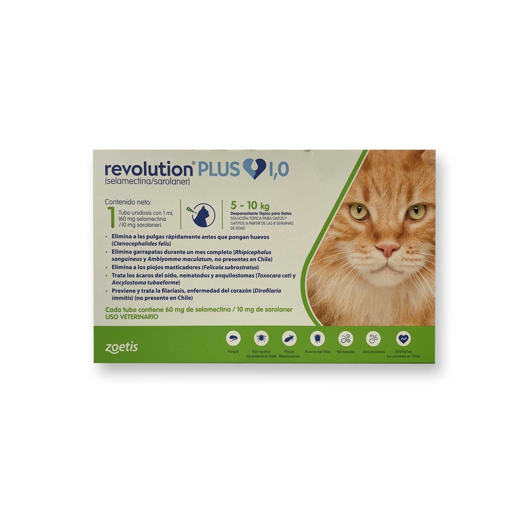 REVOLUTION PLUS x 1 ML (VERDE FELINOS 5 A 10 KG) X PIPETA
