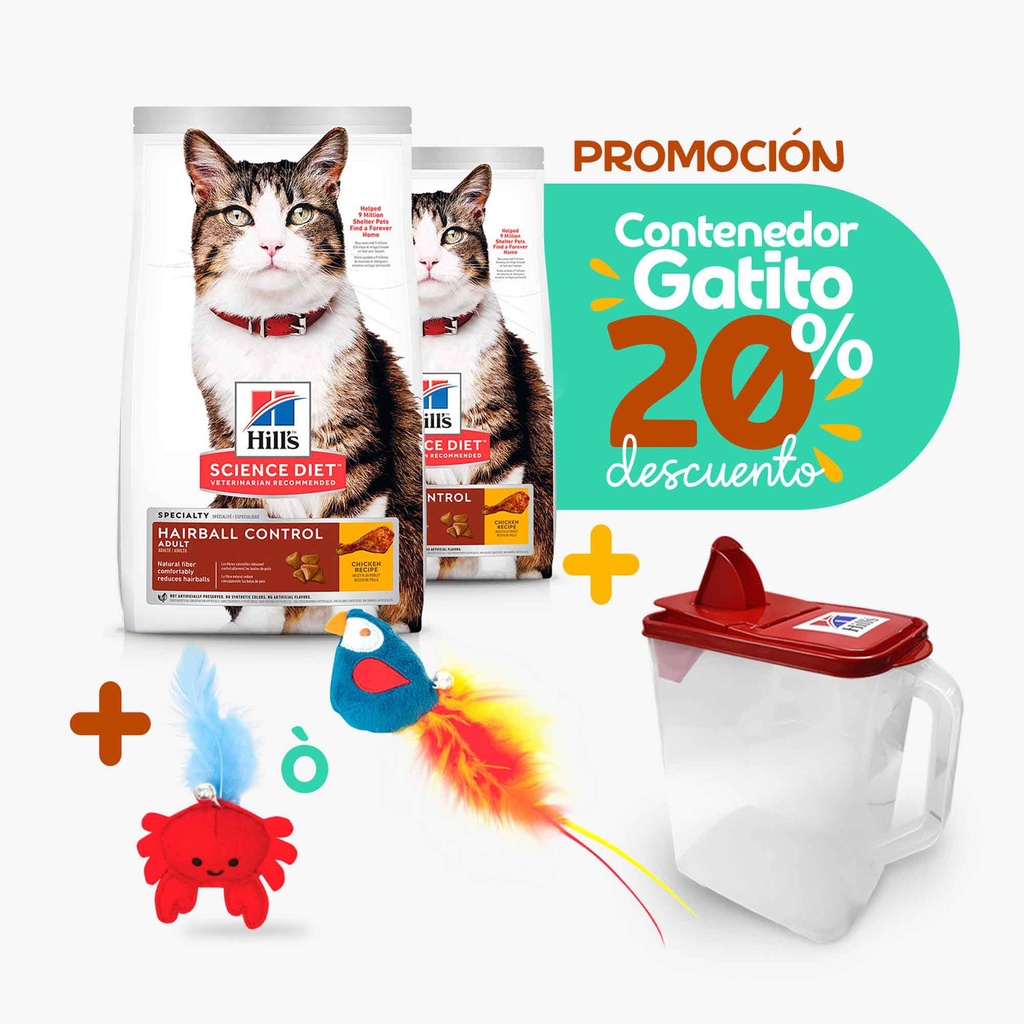 SD FELINE ADULT HAIRBALL CONTROL 3.5 LB (1.6 K) + JUGUETE + CONTENEDOR GATO