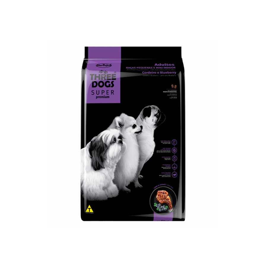 THREE DOGS SUPER PREMIUM ADULTO RAZA PEQUEÑA/MINI CORDERO Y BLUEBERRIES