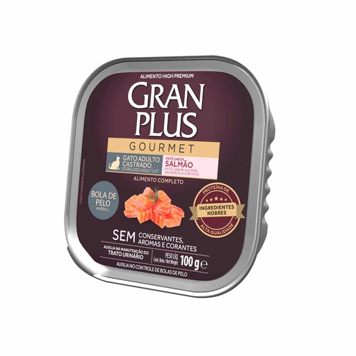 Gran Plus Paté Gourmet Gato Adulto Castrado Bola de Pelo Sabor Salmón