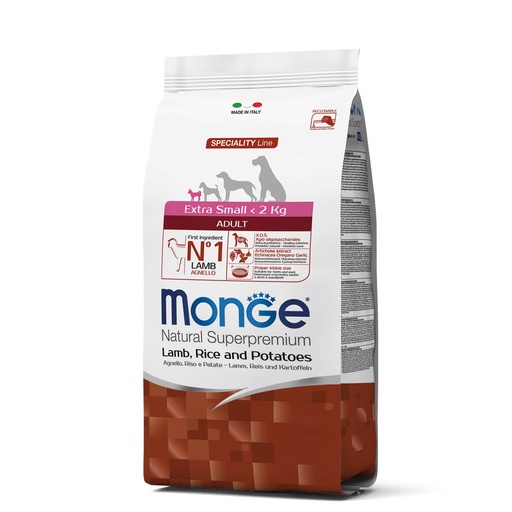 MONGE CANINE ADULT EXTRA SMALL CORDERO, ARROZ Y PAPA