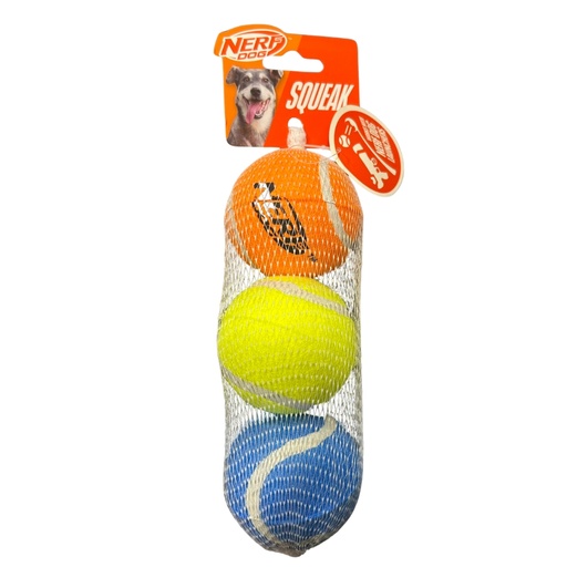 Nerf Dog Squeak Tennis Ball 3 pack Blue/Yellow/Orange