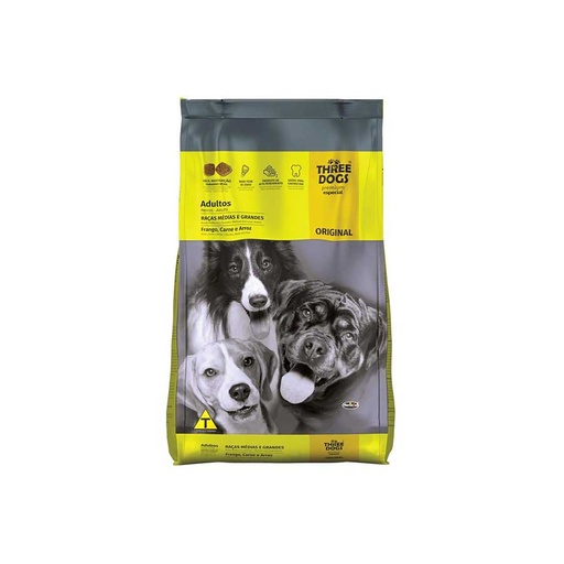 THREE DOGS PREMIUM ADULTO RAZA MEDIANA Y GRANDE POLLO, CARNE  Y ARROZ