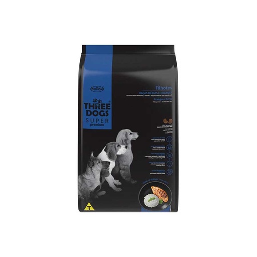 THREE DOGS SUPER PREMIUM CACHORRO RAZA MEDIANA Y GRANDE POLLO Y ARROZ