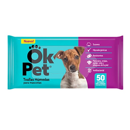 TOALLAS HUMEDAS OK PET X 50 UNID