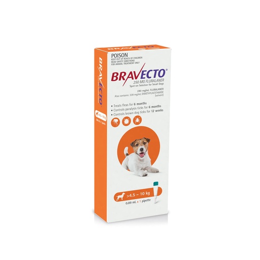 BRAVECTO 250mg. SPOT-ON DOGS ( 4.5Kg - 10Kg )