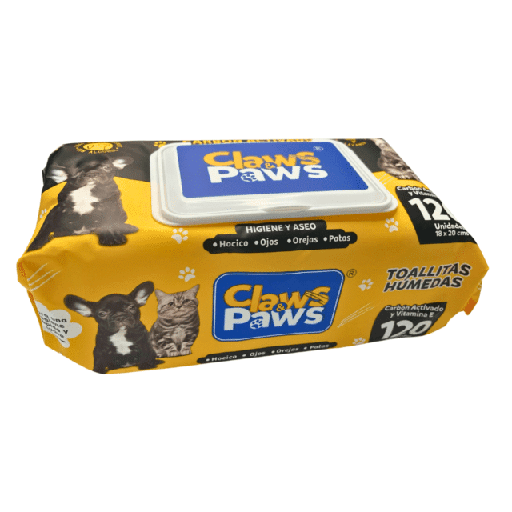 Claws and Paws Toallitas Humedas Carbón Activado x 120 unid